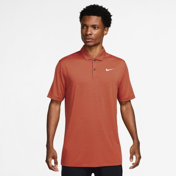 NEW NIKE GOLF DRI FIT MENS Large X-Large 2XL ORANGE WHITE STRIPED COLLAR SHIRT - Picture 1 of 3